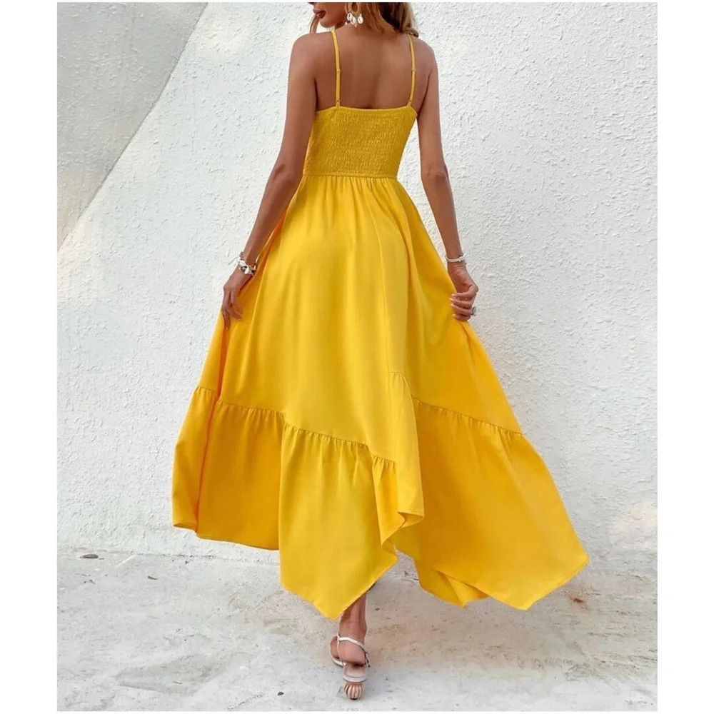 Boho Ruffle Hem Cami Solid Maxi Dress - Picture 11 of 13